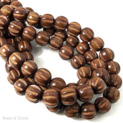 Magkuno Wood Bead Melon Carved Round 12mm (16 Inch Strand)