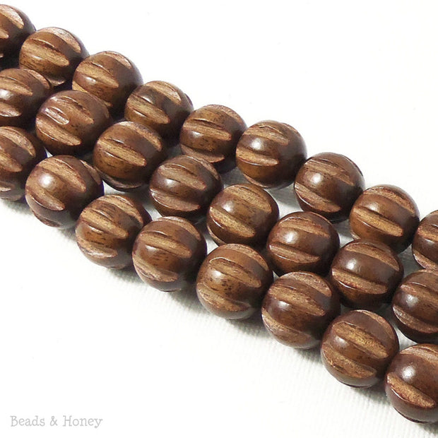 Magkuno Wood Bead Melon Carved Round 12mm (16 Inch Strand)