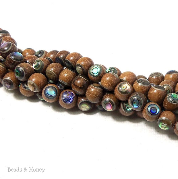 Magkuno Wood with Abalone Shell Inlay Round 8mm (8 Inch Strand)