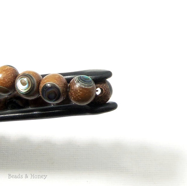 Magkuno Wood with Abalone Shell Inlay Round 8mm (8 Inch Strand)