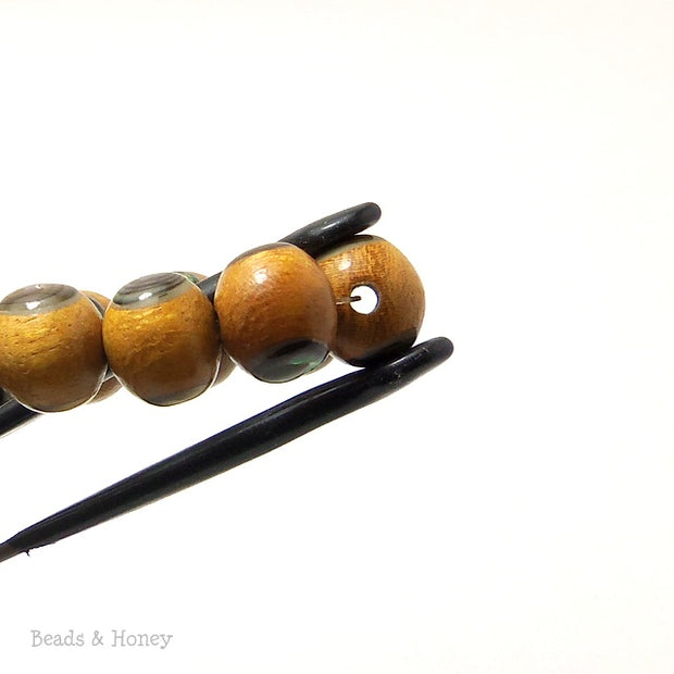 Nangka Wood Bead with Abalone Shell Round 12mm (Half Strand)