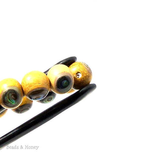 Nangka Wood Bead with Abalone Shell Round 10mm (8 Inch Strand)
