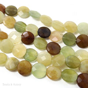Antique New Jade Coin Faceted 14mm (15.5 Inch Strand)