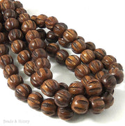 Robles Wood Bead Melon Carved Round 12mm (16 Inch Strand)