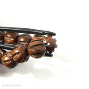 Robles Wood Bead Melon Carved Round 12mm (16 Inch Strand)