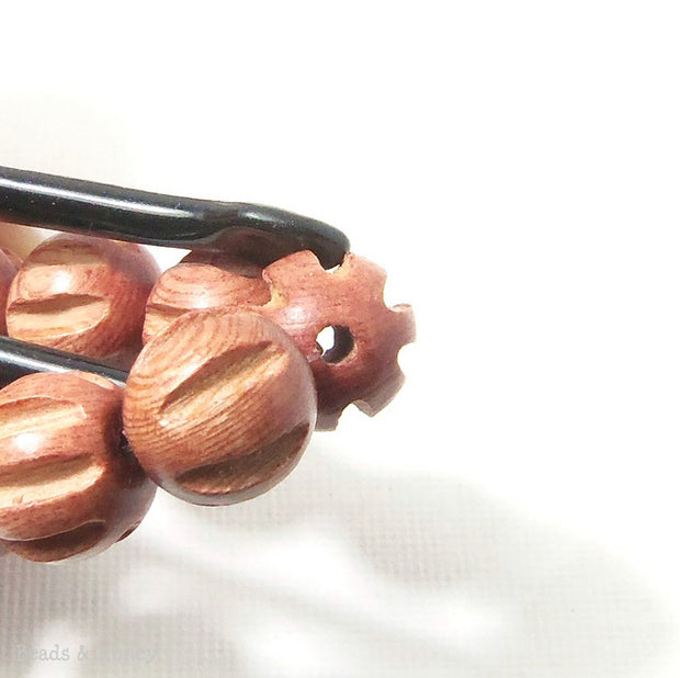 Rosewood Bead Melon Carved Round 12mm (16 Inch Strand)