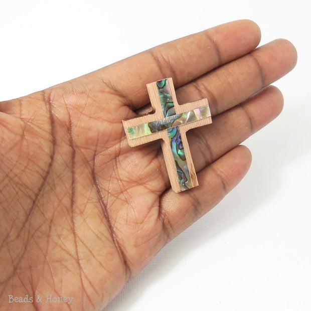 Rosewood Cross with Abalone Shell Focal Pendant 40x30mm (1pc)