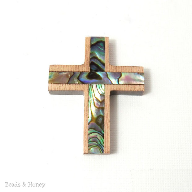 Rosewood Cross with Abalone Shell Focal Pendant 40x30mm (1pc)