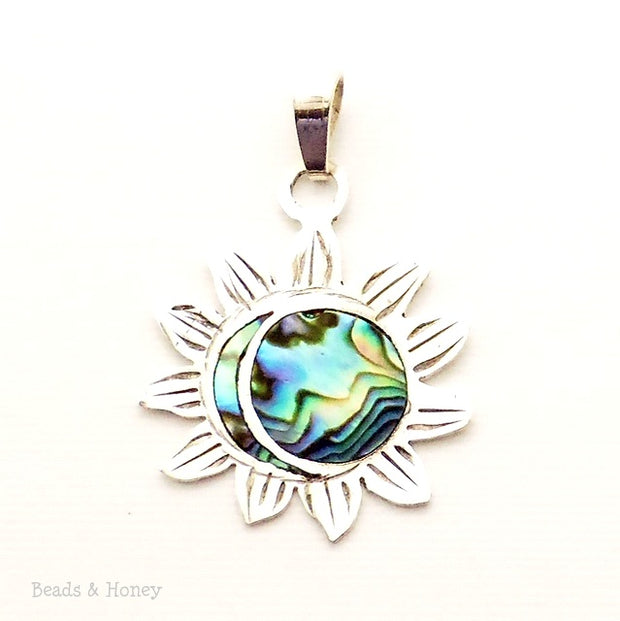 Sterling Silver Pendant Sun and Moon with Abalone Shell 40x30mm (1pc)