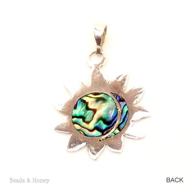 Sterling Silver Pendant Sun and Moon with Abalone Shell 40x30mm (1pc)