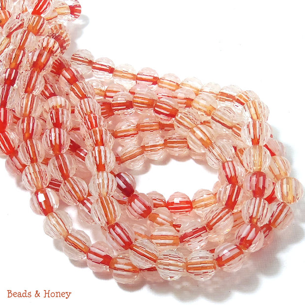 Red Orange White Striped Crystal Bead Round Faceted 10mm (18pcs)