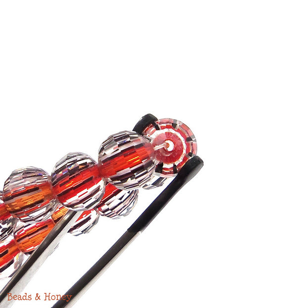 Red Orange Black Striped Crystal Bead Round Faceted 12mm (12pcs)