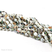 White Troca Shell Bead with Abalone Shell Inlay Round 6mm (8-Inch Strand)