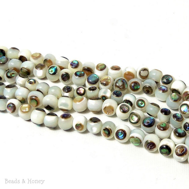 White Troca Shell with Abalone Shell Inlay Round 6mm (Half Strand)