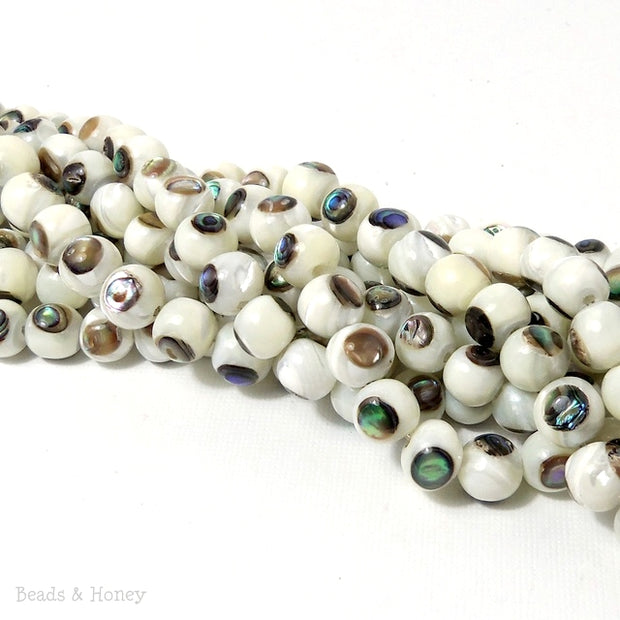 White Troca Shell with Abalone Shell Inlay Round 8mm (Half Strand)