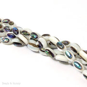 White Troca Shell with Abalone Shell Inlay Oval 12x7mm (Half Strand)