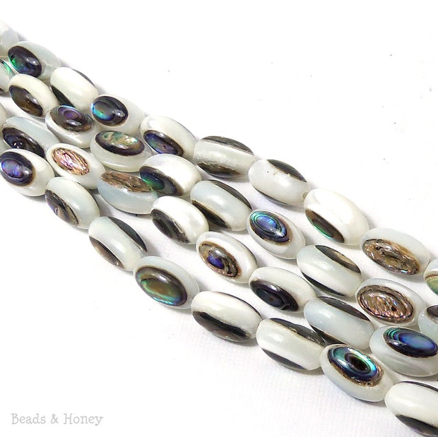 White Troca Shell with Abalone Shell Inlay Oval 12x7mm (Half Strand)