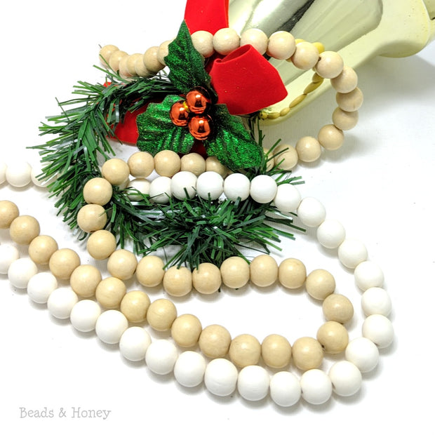 Bleached Whitewood Bead Garland Round 12mm (3 Ft Strand)