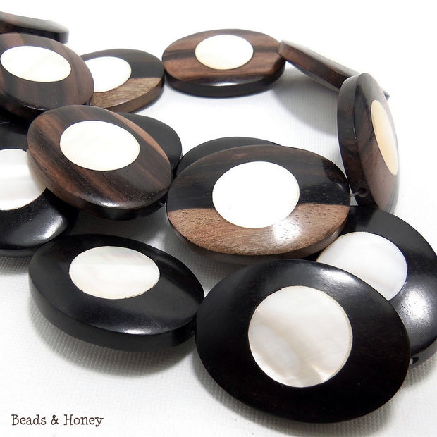 Ebony Wood with Mother of Pearl Oval 40x30mm (5pcs)
