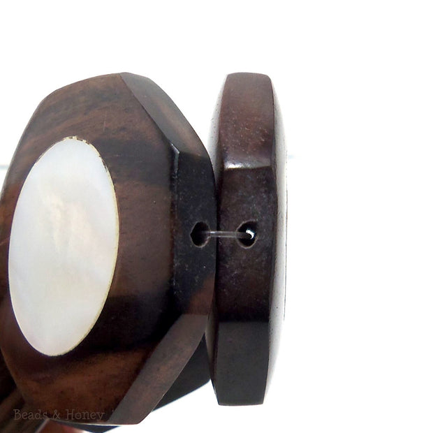 Ebony Wood Focal Bead with White Makabibi Shell Inlay Octagon 35mm (6pcs)