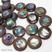 Ebony Wood with Abalone Shell Circle 30mm (6pcs)