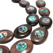 Ebony Wood with Abalone Shell Oval 40x30mm (5pcs)